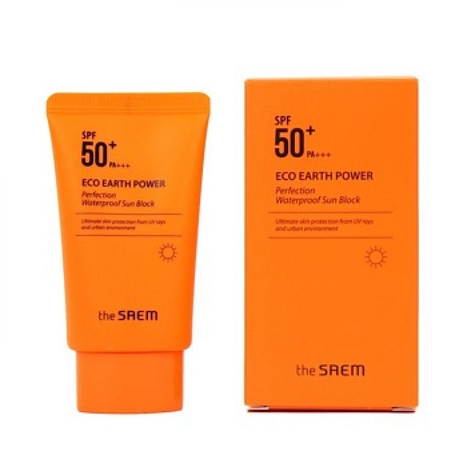 The saem spf50. Sun Block SPF 50 корейский. Солнцезащитный крем the Saem Eco Earth Power face & body Waterproof Sun Block, 100 гр. Eco Earth face&body Waterproof Sun Cream.